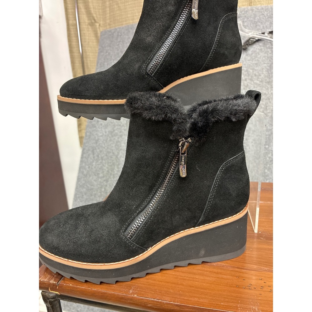 Suede Easy Spirit Sejane Black Faux Fur Wedge Ankle Boots 5.5
